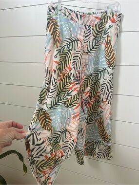 Tahari Multicolor Linen Printed Wide Leg - tropical print Pants